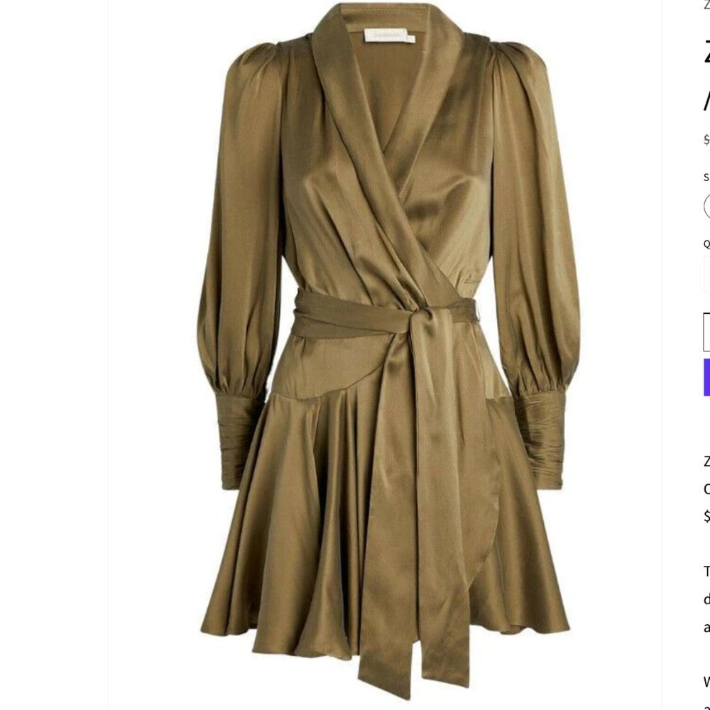 Zimmermann Silk Wrap V-Neck Minidress Khaki size 0